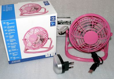 Mobile USB Reise Tisch Ventilator Fan Computer Notebook Laptop 13 cm 2,5W Pink