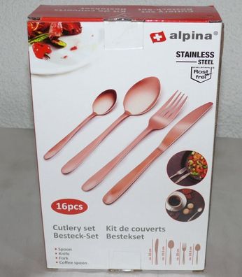 Alpina 16Tlg Besteck Set Cutlery Edelstahl Gedeckter Tisch Kupfer Matt 4 Person