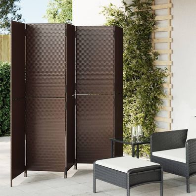 Paravent 5-tlg. Braun Poly Rattan