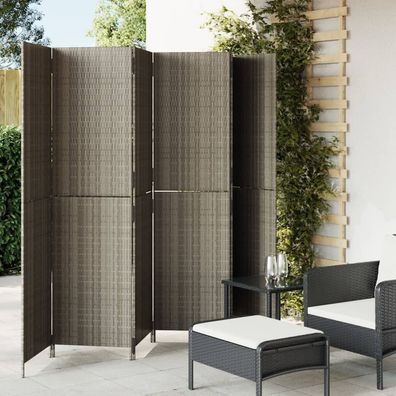 Paravent 6-tlg. Grau Poly Rattan