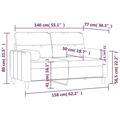 2-Sitzer-Sofa mit Zierkissen Braun 140 cm Stoff