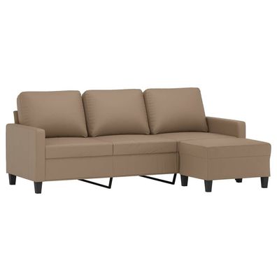 3-Sitzer-Sofa mit Hocker Cappuccino-Braun 180 cm Kunstleder