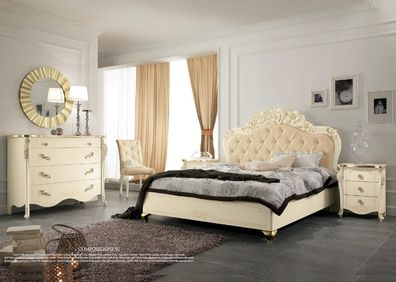 Schlafzimmer Set Beige Schlafzimmer Bett Nachttisch Kommode Spiegel Stuhl 6tlg