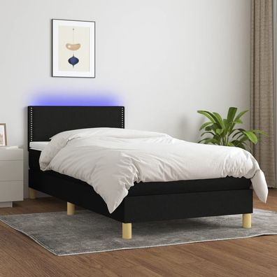 Boxspringbett mit Matratze &amp; LED Schwarz 90x200 cm Stoff