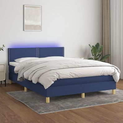 Boxspringbett mit Matratze &amp; LED Blau 140x190 cm Stoff