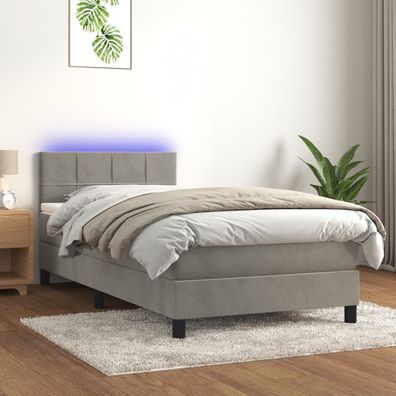 Boxspringbett mit Matratze &amp; LED Hellgrau 80x200 cm Samt
