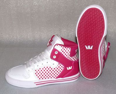 Supra Vaiders S11210K HI Cut Junior Schuhe Freizeit Sneaker 38 UK5,5 Pink Weiß