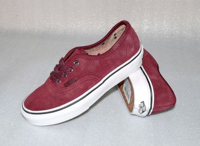 Vans Authentic K'S Suede Rau Leder Kinder Schuhe Sneaker 31 UK13 Wein Rot lWeiß