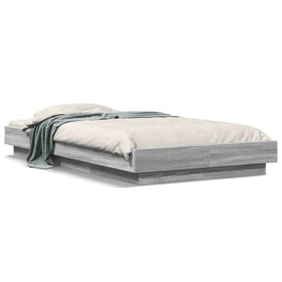 Bettgestell mit LED Grau Sonoma 100x200 cm Holzwerkstoff