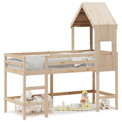 Hochbett mit Leiter und Dach 90x190 cm Massivholz Kiefer