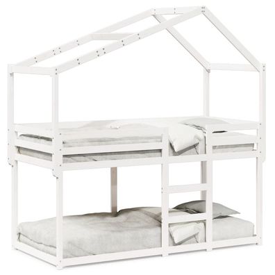 Etagenbett mit Dach Weiß 80x200 cm Massivholz Kiefer