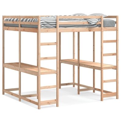 Hochbett mit Schreibtisch &amp; Leiter 140x200 cm Massivholz Kiefer