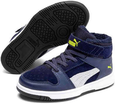 PUMA 37049803 Rebound LAYUP FUR SD V HI Sport KIDS Schuhe Leder Sneakers 32 Navy