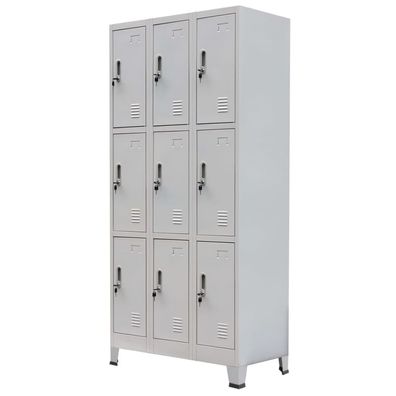 Schließfachschrank mit 9 Fächern Stahl 90x45x180 cm Grau