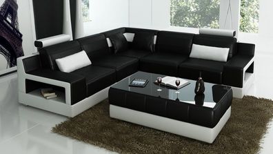 Designer Sofa Couch Ecksofa mit Hocker Polster Garnitur Wohnlandschaft L-Form