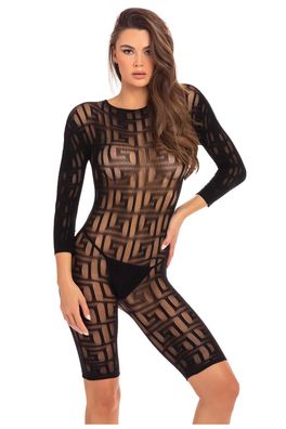 Rene Rofe Lingerie - EXOTIC Geometry Bodystocking BLACK - (M/L, , M)