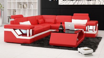 Designer Sofa Couch Ecksofa Leder Textil Polster Garnitur Wohnlandschaft L Form
