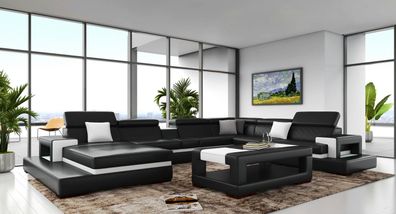 Schwarze Ecksofa Wohnlandschaft Leder Sofa Relax Funktion Couchen Big Sofas Neu