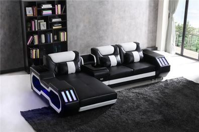 Sofa LED Beleuchtete Ecksofa Wohnzimmer Leder Couch Sitz Polster Wohnlandschaft