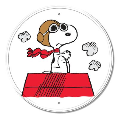 Peanuts Snoopy The Flying Ace Fliegerass US Schild rund 12 inch/ca 30 cm Durchm