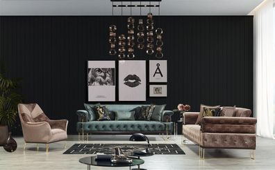 Sofagarnitur Sofa Luxus Garnitur Sofas Sessel 3 + 3 + 1Sitzer Stoff Modernes