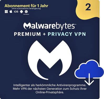 Malwarebytes Premium Plus VPN| 2 Geräte| 1 Jahr stets aktuell|Download|eMail|ESD