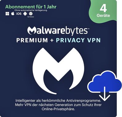 Malwarebytes Premium Plus VPN| 4 Geräte| 1 Jahr stets aktuell|Download|eMail|ESD