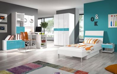 Bett + Nachttisch Schlafzimmer Jugendzimmer Kinderzimmer Set Möbel Blau 2tlg