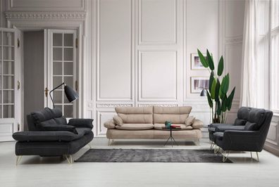 Sofagarnitur 3 + 3 + 1 + 1 Sitzer Garnitur Schwarz Sofa Sessel Sofas Set 4tlg