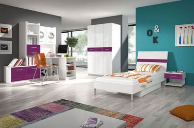 Lila Schlafzimmer Jugendzimmer Set Modern Schrank Kleiderschrank Tisch Neu 5tlg