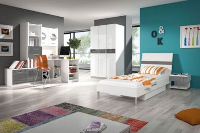 Bett + Nachttisch Schlafzimmer Jugendzimmer Kinderzimmer Set Möbel Schwarz 2tlg