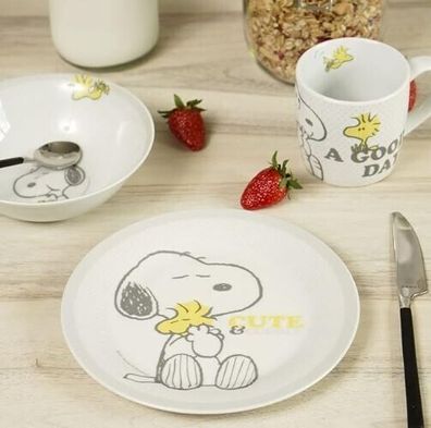 Peanuts Frühstücks-Set Snoopy Cute + Cuddly Tasse Teller Schüssel Frühstücksset