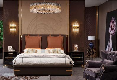 Bett Polster Design Luxus Metall Doppel Betten Ehe Schlaf Zimmer Leder Hotel Neu