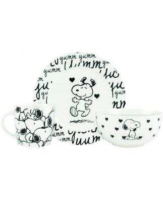 Charly Brown Peanuts Frühstücks-Set Snoopy - Hearts - Tasse Teller Schüssel