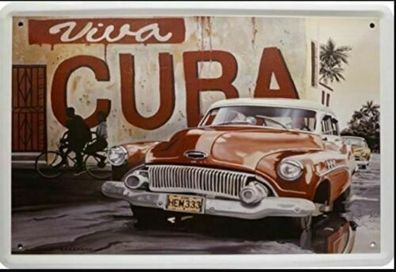 Viva Cuba - Viva Havana: Roter Oldtimer - Blechschild 20x30 Dodge Pontiac ?