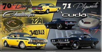 Blechschild ca 48x25 cm Dodge Challenger T/A 1970 vs Plymouth Baracuda CUDA 1971