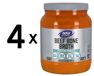 4 x NOW Foods Bone Broth, Beef Powder - 544g