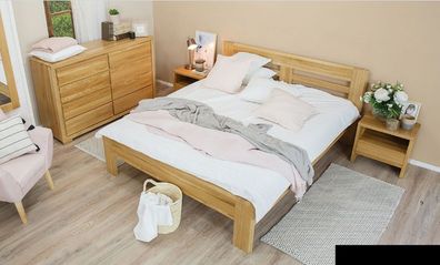 Schlafzimmer Möbel Set Bett Massivholz Nachttische 2x Betten Echtes Holz 3tlg