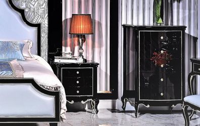 Edle Hochglanz Kommmode Schwarz Barock Rokoko Stil Sideboard Schrank Kommoden