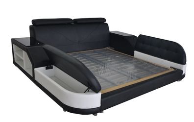 Design Bett XXL Big Leder Hotel Polster 180x200 Multifunktion Regal USB Betten