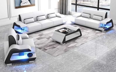 Couchgarnitur Sofagarnitur Ledersofas Sofa Komplette 3tlg Weiß Set 3 + 2 + 1