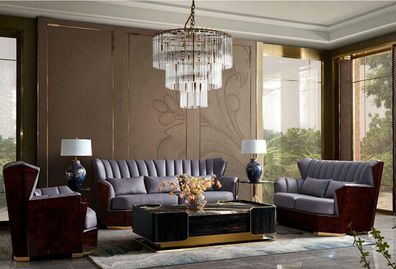 Komplett Set Sofagarnitur 321 Sitzer Couchtisch Designer Modern Ledersofa 4tlg