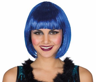 blaue Perücke Glitter Cabarett Bobfrisur mit Glitzer 20er Karneval Fasching