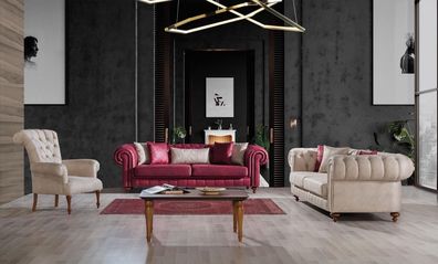 Chesterfield Sofa Couch Garnitur Sitzgruppe Polster Gruppen Wohnzimmer Set 3 + 3 + 1