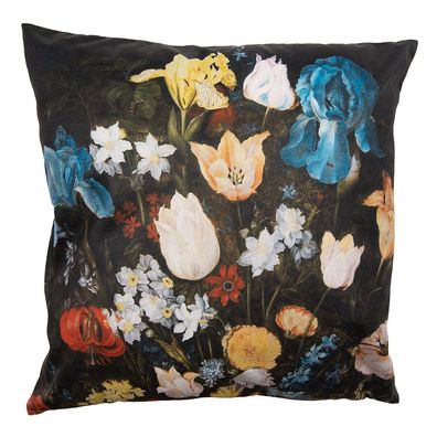 Clayre & Eef Kissenbezug 45x45 cm Schwarz Polyester Blumen (Gr. 45x45 cm)