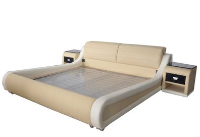 Doppel Luxus Leder Bett + USB Polster Betten Moderne Hotel Multifunktion LB8831