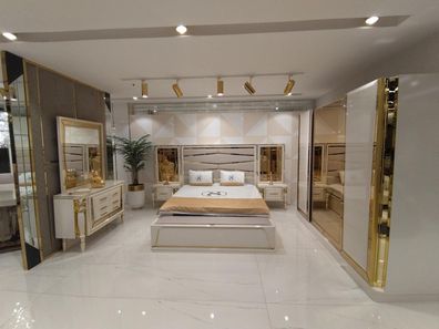 Modern Schlafzimmer Set Bett 2x Nachttische Kommode mit Spiegel Schrank Neu