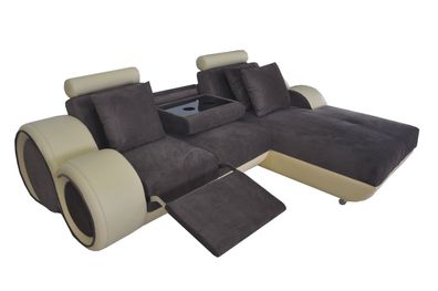 Design Eck Sofa mit USB Leder Eck Garnitur Ecke Landschaft Polster L Form Velour