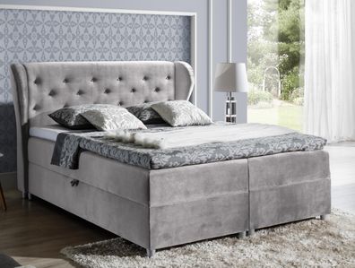 FURNIX Boxspringbett PASILA 160x200 mit dekorativem Kopfteil 15904 Hellgrau