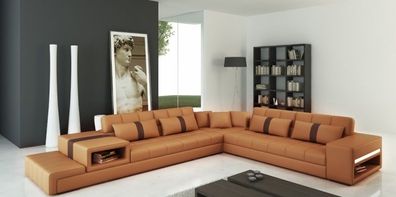 Wohnlandschaft Leder Sofa + USB Polster Garnitur Ecksofa Designer Sofas Peterson